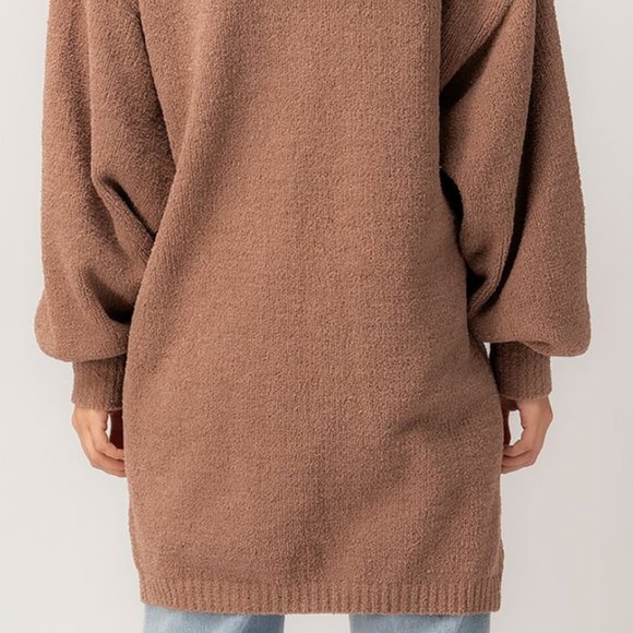 NEW Ultra Soft Bishop Sleeves Long Open Cozy Plush Sweater Cardigan Coco Brown - Picture 11 of 11